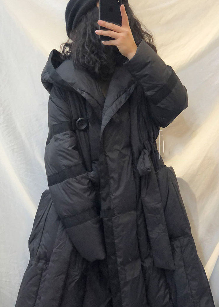 Black hooded tie waist fashion Winter Duck Down Coats