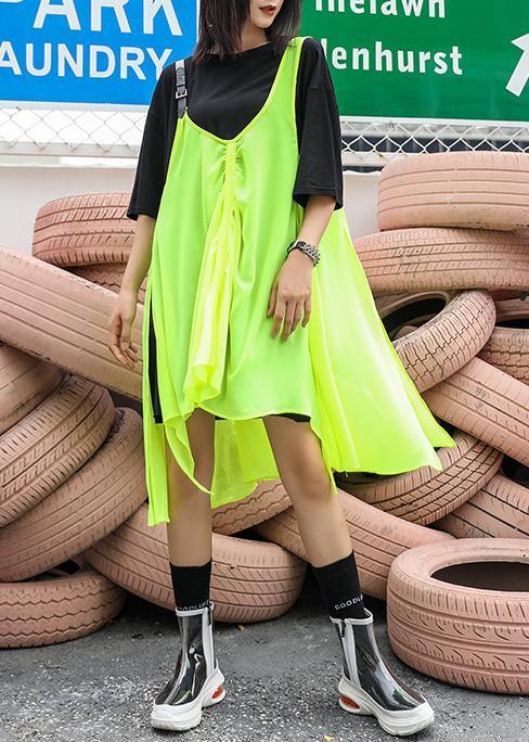 Black t-shirt + strap dress suit summer tide large size short sleeve loose long section  casual women&