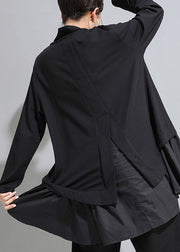 Bohemian Black Asymmetrische Patchwork-Rüschen Casual Fall Top Langarm