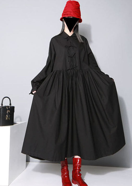 Bohemian Black Cinched Bow Bubikragen Hemdkleider Frühling