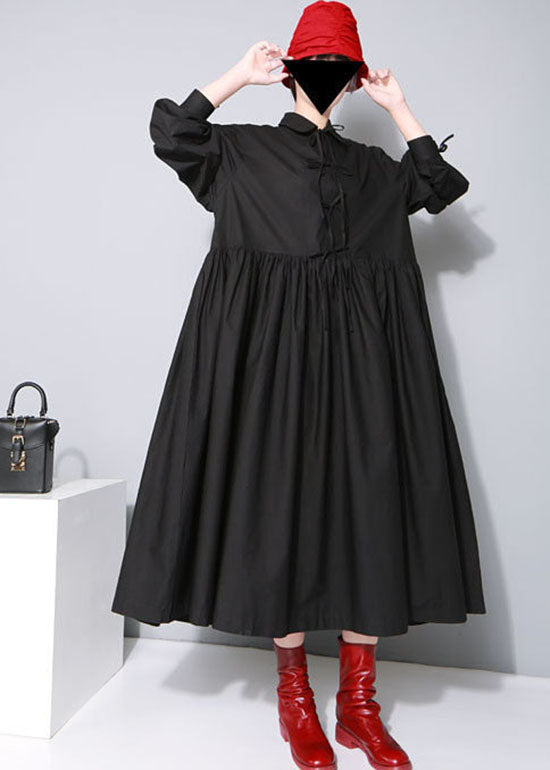 Bohemian Black Cinched Bow Bubikragen Hemdkleider Frühling