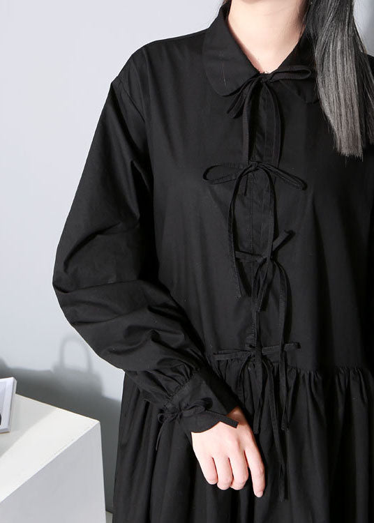 Bohemian Black Cinched Bow Bubikragen Hemdkleider Frühling