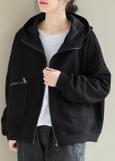 Bohemian Black Fashion Outfit Wardrobes Hooded Zip Up Spring Women Coats - SooLinen