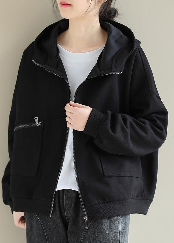 Bohemian Black Fashion Outfit Wardrobes Hooded Zip Up Spring Women Coats - SooLinen