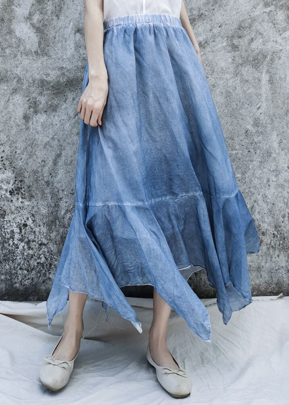 Bohemian Blue Elastic Waist Asymmetrical Patchwork Cotton Skirt Summer