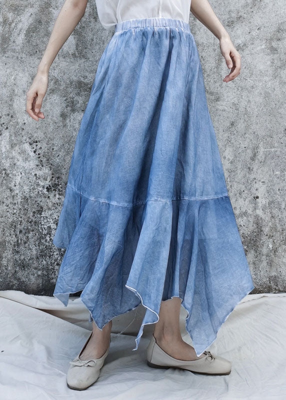 Bohemian Blue Elastic Waist Asymmetrical Patchwork Cotton Skirt Summer