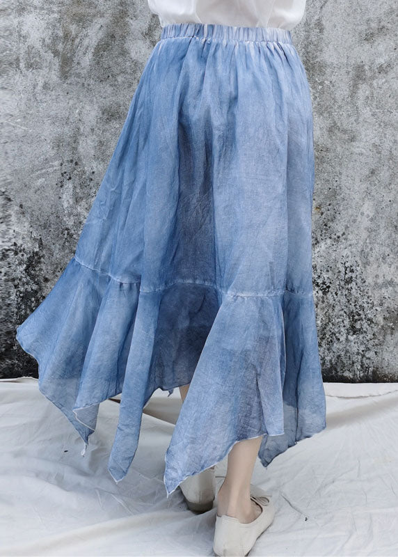Bohemian Blue Elastic Waist Asymmetrical Patchwork Cotton Skirt Summer