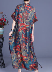 Bohemian Blue Print Silk Robe Kleider Frühling