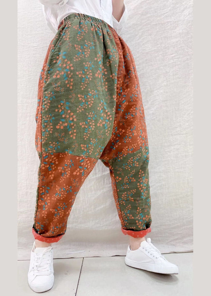 Bohemian Color Block Loose High Waist Print Harem Winter Baumwollhose