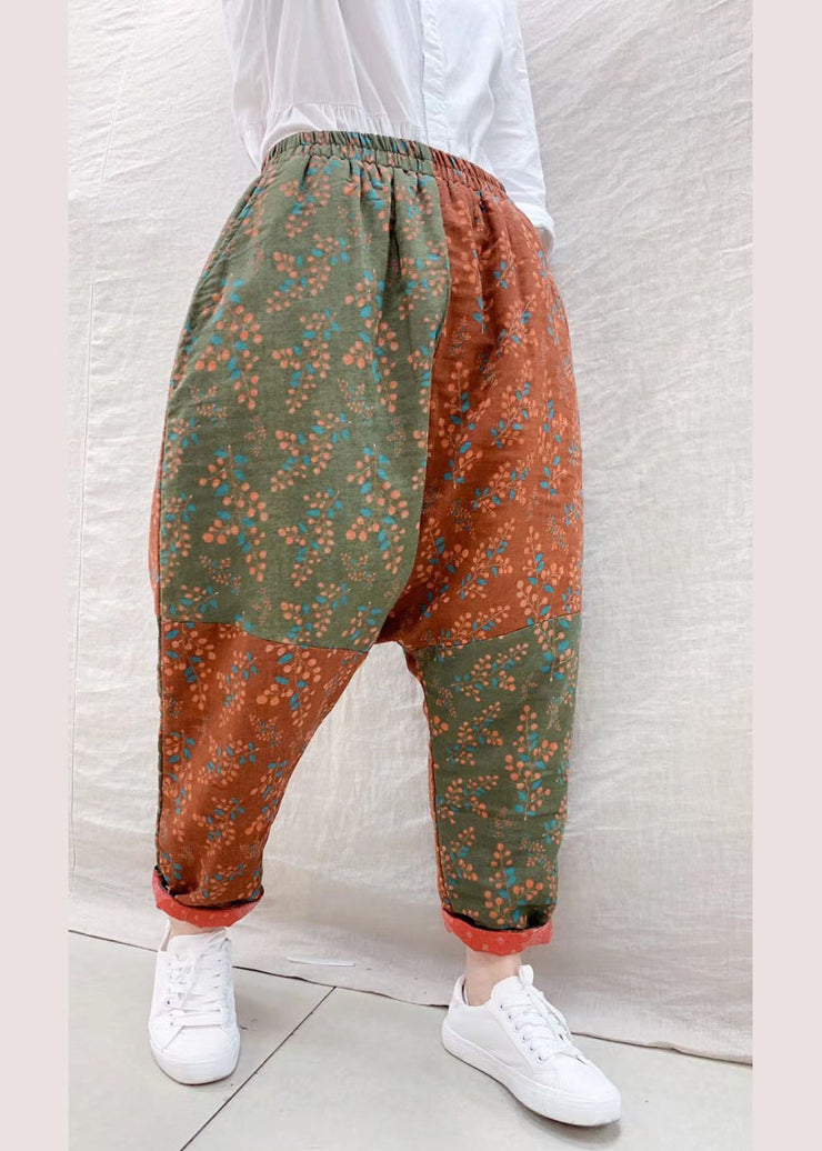 Bohemian Color Block Loose High Waist Print Harem Winter Baumwollhose