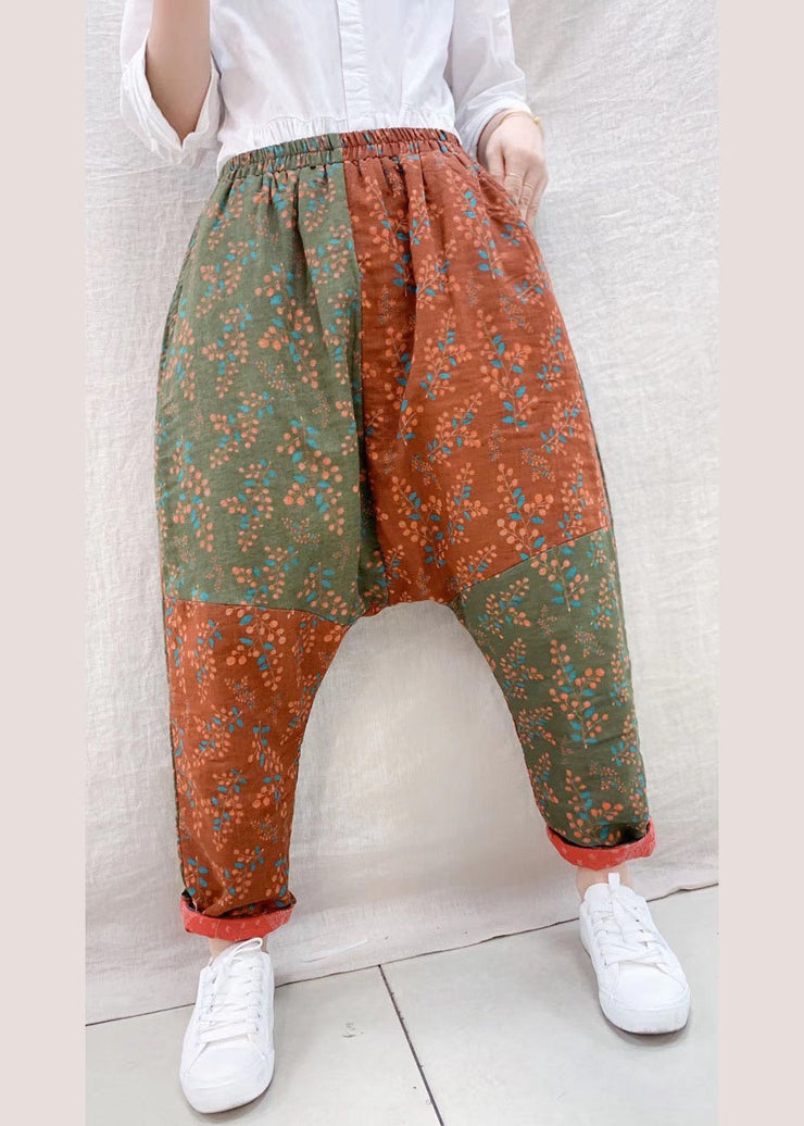 Bohemian Color Block Loose High Waist Print Harem Winter Baumwollhose