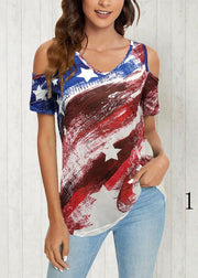 Bohemian Colorblock V Neck Off The Shoulder Independence Day Theme Tanks Summer