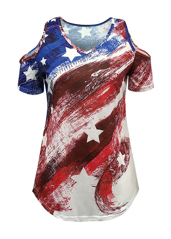 Bohemian Colorblock V Neck Off The Shoulder Independence Day Theme Tanks Summer