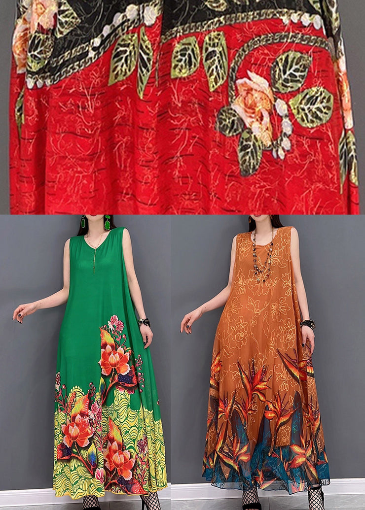 Bohemian Green Print Chiffon Long vacation Dresses Summer