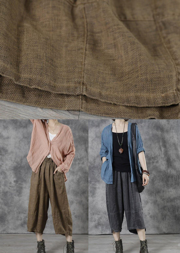 Bohemian Grey Pockets Loose Fall Pants - SooLinen