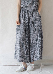 Bohemian Grey elastic waist drawstring Print Cotton Skirts Spring