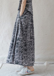 Bohemian Grey elastic waist drawstring Print Cotton Skirts Spring