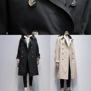 Bohemian Notched tie waist Fine trench coat black Knee coats - SooLinen