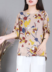 Bohemian Pink O-Neck Print Cotton Tank Top Half Sleeve