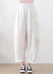 Bohemian Red Elastic Waist Pockets Linen Harem Pants Summer
