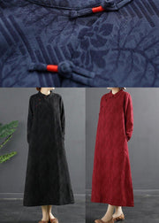 Bohemian Stand Collar dress Blue Jacquard Maxi Dresses - SooLinen
