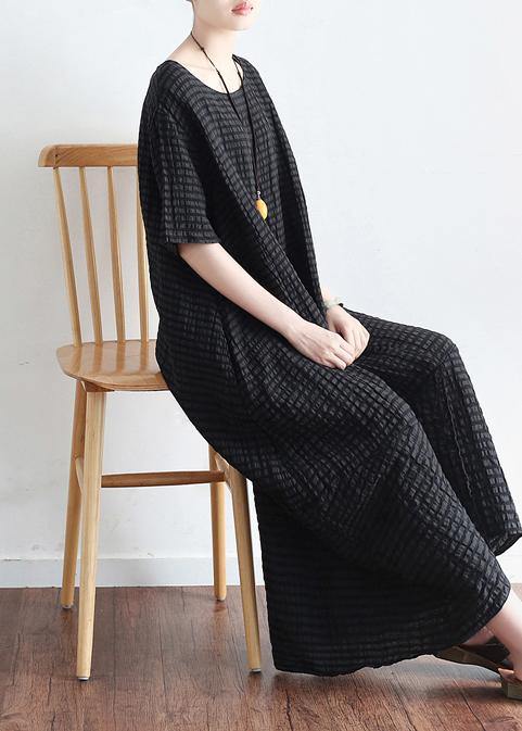 Bohemian Style Black Linen Low High Design Summer Robe - SooLinen