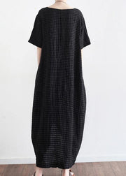 Bohemian Style Black Linen Low High Design Summer Robe - SooLinen