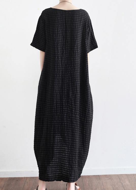 Bohemian Style Black Linen Low High Design Summer Robe - SooLinen
