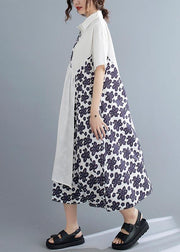 Bohemian White Patchwork Print asymmetrical design Maxi Summer Chiffon Dress - SooLinen