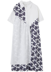 Bohemian White Patchwork Print asymmetrical design Maxi Summer Chiffon Dress - SooLinen