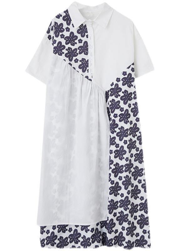 Bohemian White Patchwork Print asymmetrical design Maxi Summer Chiffon Dress - SooLinen