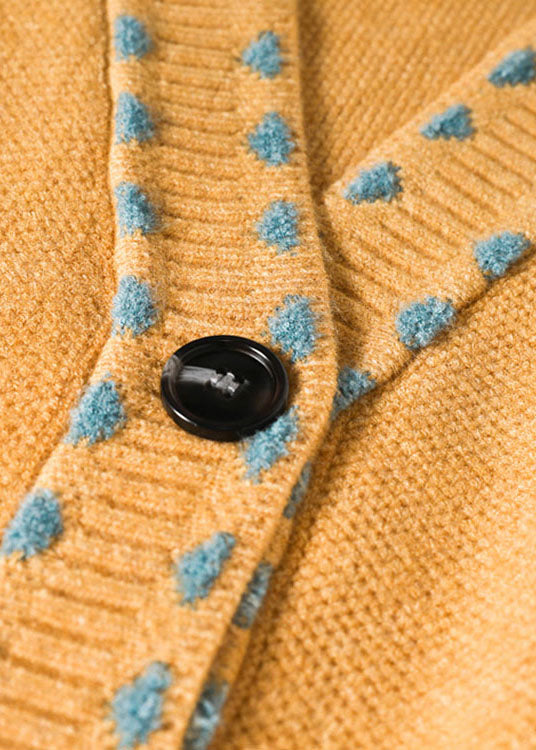 Böhmischer gelber lockerer Knopftaschen-Herbst-Strickpullover-Mantel