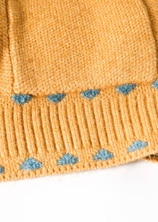 Böhmischer gelber lockerer Knopftaschen-Herbst-Strickpullover-Mantel