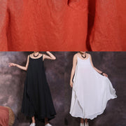 Bohemian big hem linen clothes Runway white sleeveless Dresses summer - SooLinen