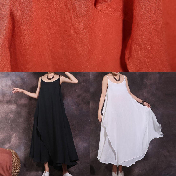 Bohemian big hem linen clothes Runway white sleeveless Dresses summer - SooLinen