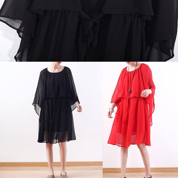 Bohemian black chiffon Long Shirts Indian Shirts tie waist long summer Dresses - SooLinen