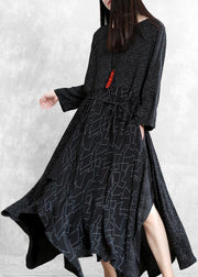 Bohemian black print clothes For Women o neck patchwork Maxi Dresses - SooLinen