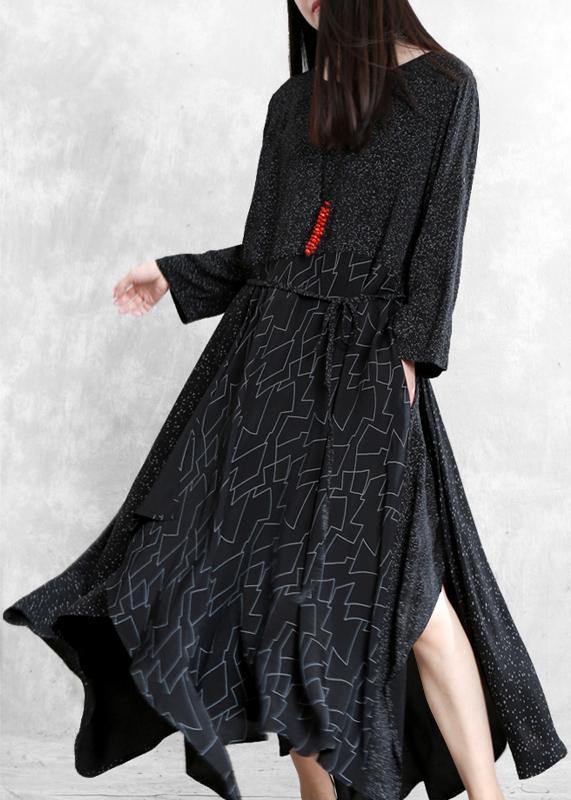 Bohemian black print clothes For Women o neck patchwork Maxi Dresses - SooLinen