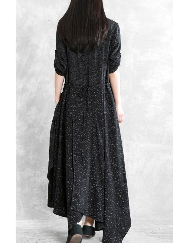 Bohemian black print clothes For Women o neck patchwork Maxi Dresses - SooLinen
