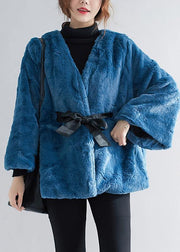 Bohemian blue Plus Size clothes For Women Work drawstring jackets - SooLinen