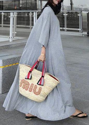 Bohemian gray cotton dresses o neck exra large hem long Dress - SooLinen