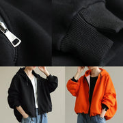 Bohemian hooded zippered tops women Neckline orange shirt - SooLinen