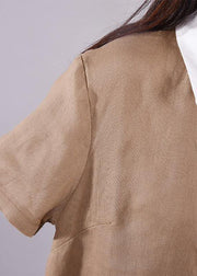 Bohemian linen clothes For Women Fitted Ramie Casual Polo Collar Short Sleeve A-Line Dress - SooLinen