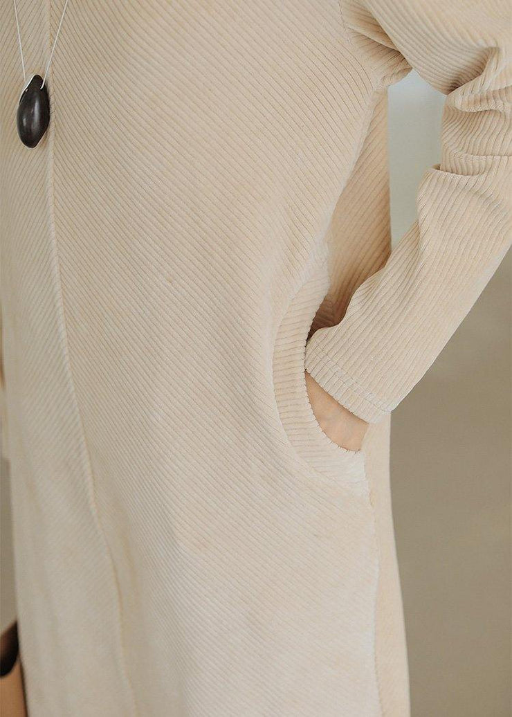 Bohemian nude cotton top high neck Traveling fall Dresses - SooLinen