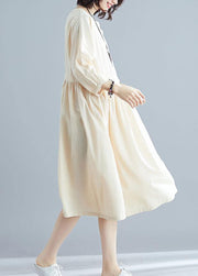 Bohemian nude linen clothes For Women bracelet sleeved cotton Dresses - SooLinen