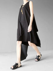 Bohemian o neck asymmetric chiffon Summer Wardrobes Fashion Outfits black Maxi Dresses - SooLinen