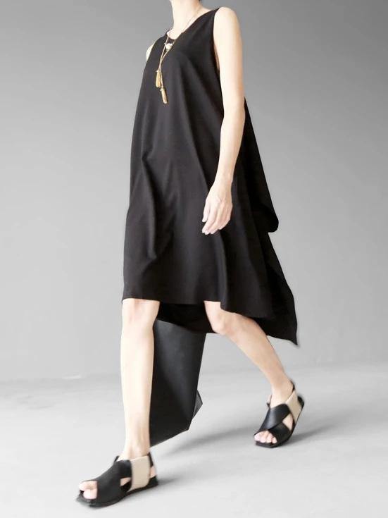 Bohemian o neck asymmetric chiffon Summer Wardrobes Fashion Outfits black Maxi Dresses - SooLinen