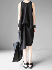 Bohemian o neck asymmetric chiffon Summer Wardrobes Fashion Outfits black Maxi Dresses - SooLinen