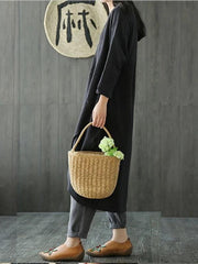 Bohemian o neck asymmetric linen cotton springLong Shirts Catwalk black Dresses - SooLinen