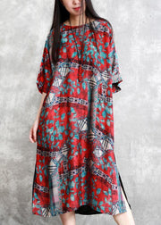 Bohemian rose print clothes For Women o neck half sleeve Kaftan Dress - SooLinen